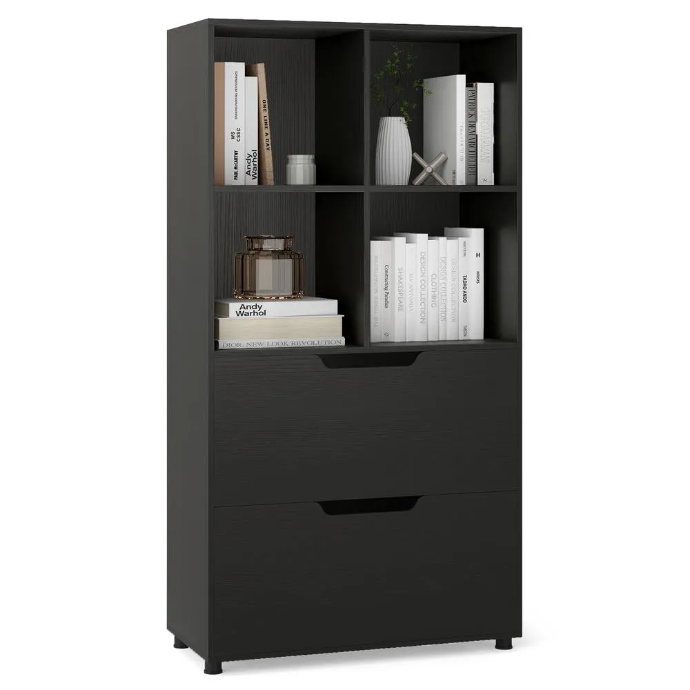 Costway 5-Tier Bookcase w/2 Drawers & 4-Cubes Tall Bookshelf Display Rack in Black 3