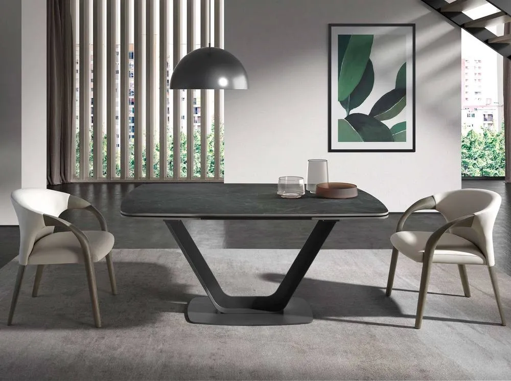Angel Cerda Oval Extending Dining Table, Porcelain Marble Top in Black 3