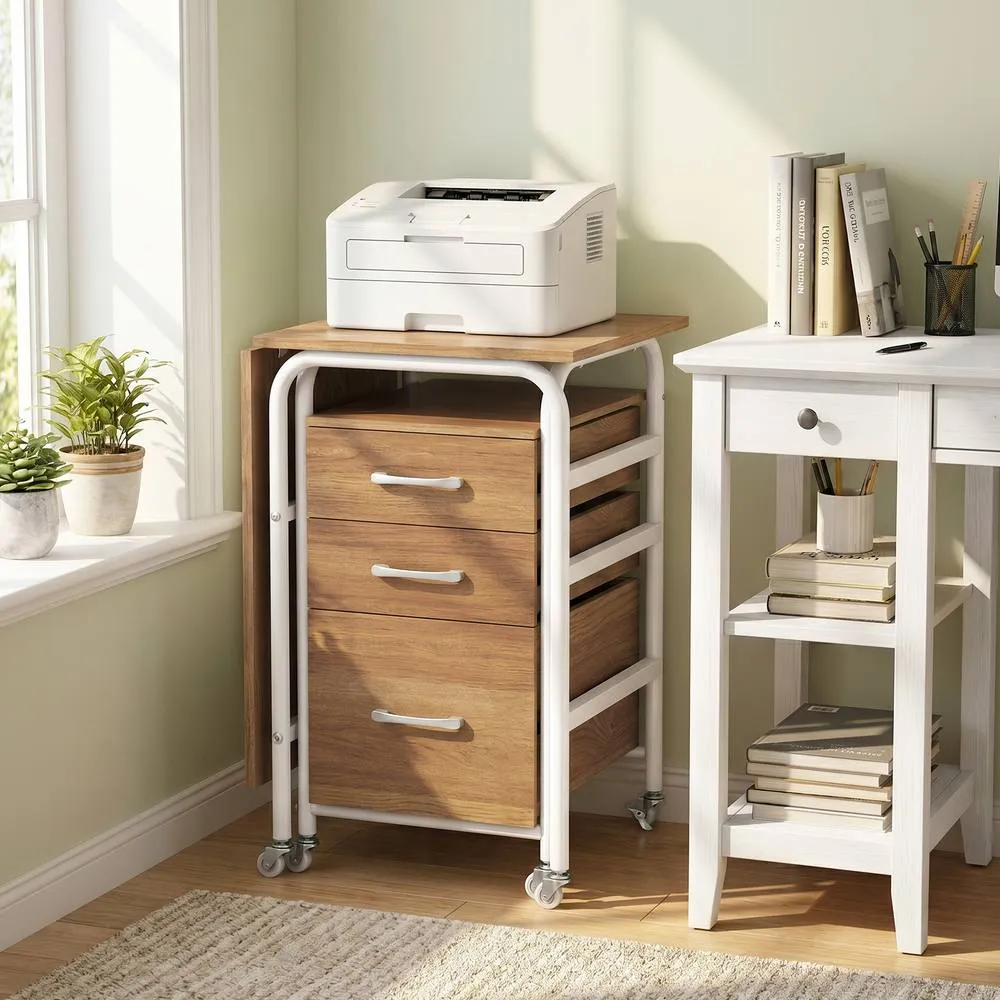 Costway Folding Desk with 3 Drawers Convertible Computer Desk in Natural 4