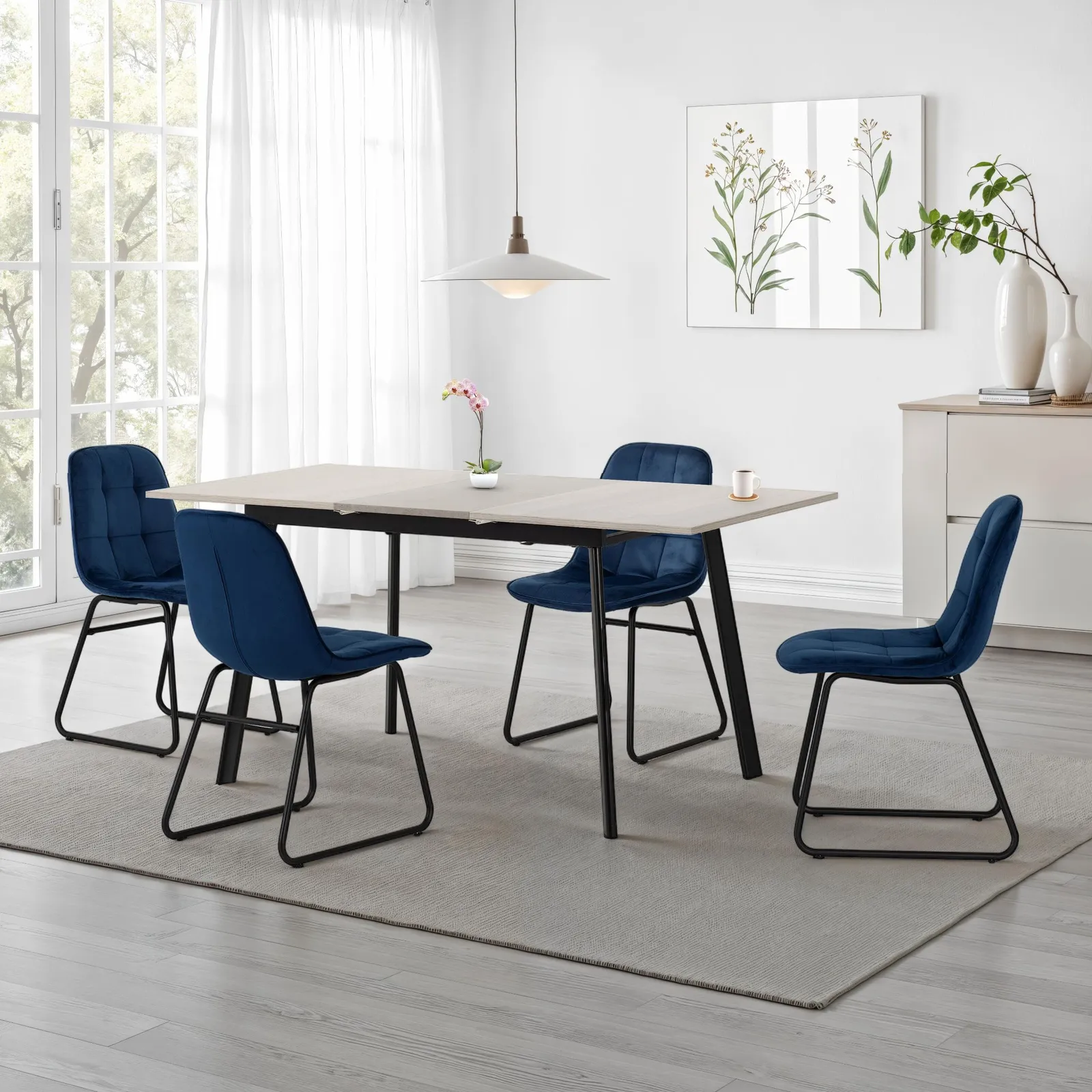 Seconique Avery Extending Dining Set with Lukas Chairs in Blue