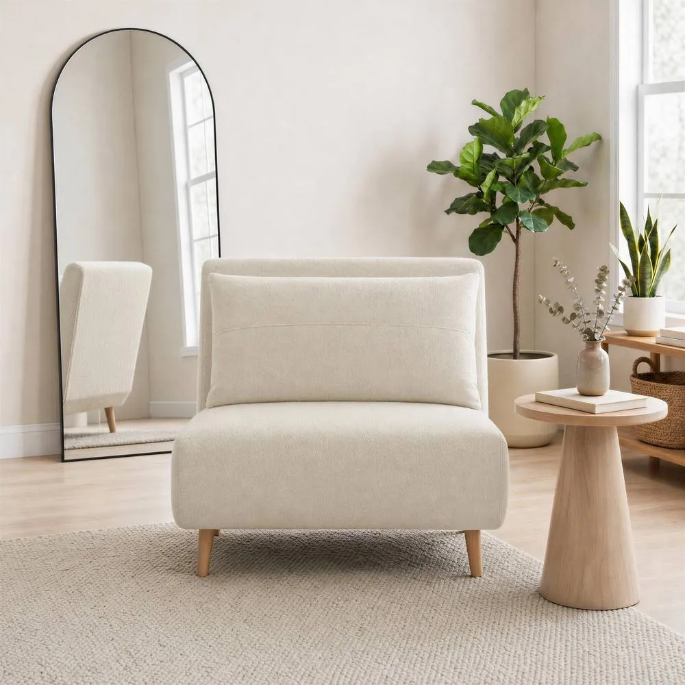 FurnitureboxUK Bobby White Boucle Fabric Single Folding Sofa Bed Chair 2