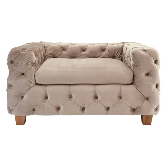 Libertas Coffee Velvet Armchair With Natural Wood Feet