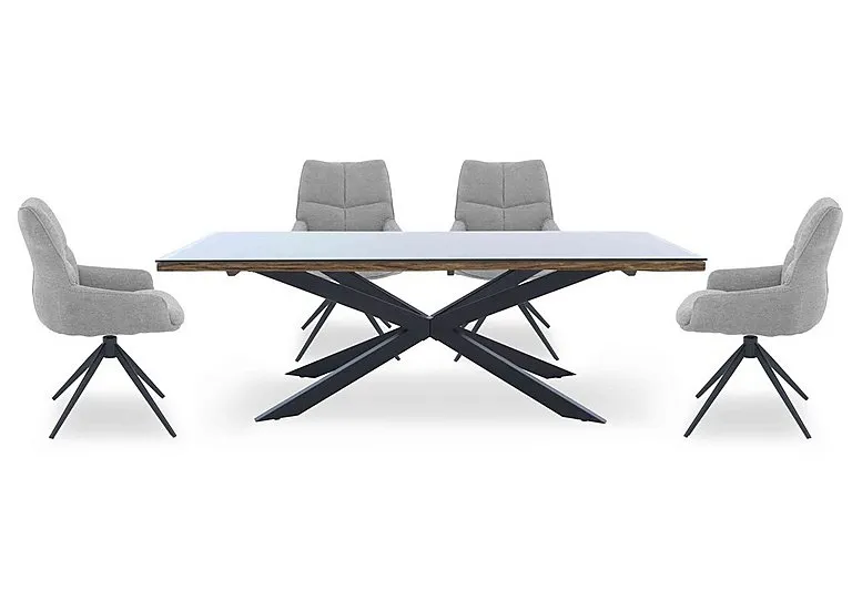 Kiara Large Rectangular Dining Table with Black Legs and 4 Swivel Fabric Chairs - Taupe