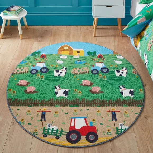 Catherine Lansfield Kids Farmyard Animals Circle Rug