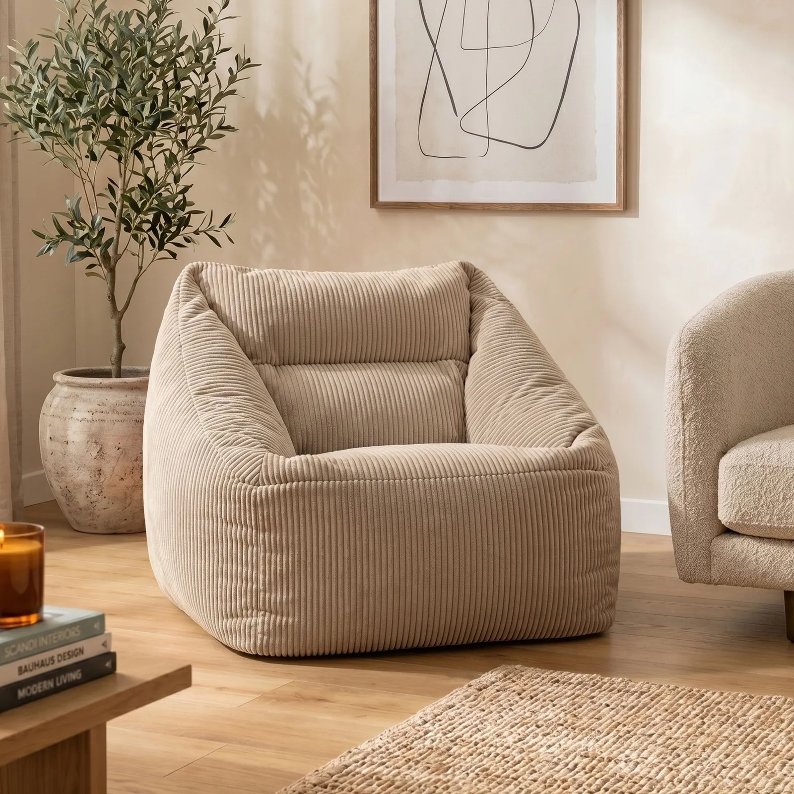 icon Natalia Jumbo Corduroy Bean Bag Armchair in Natural