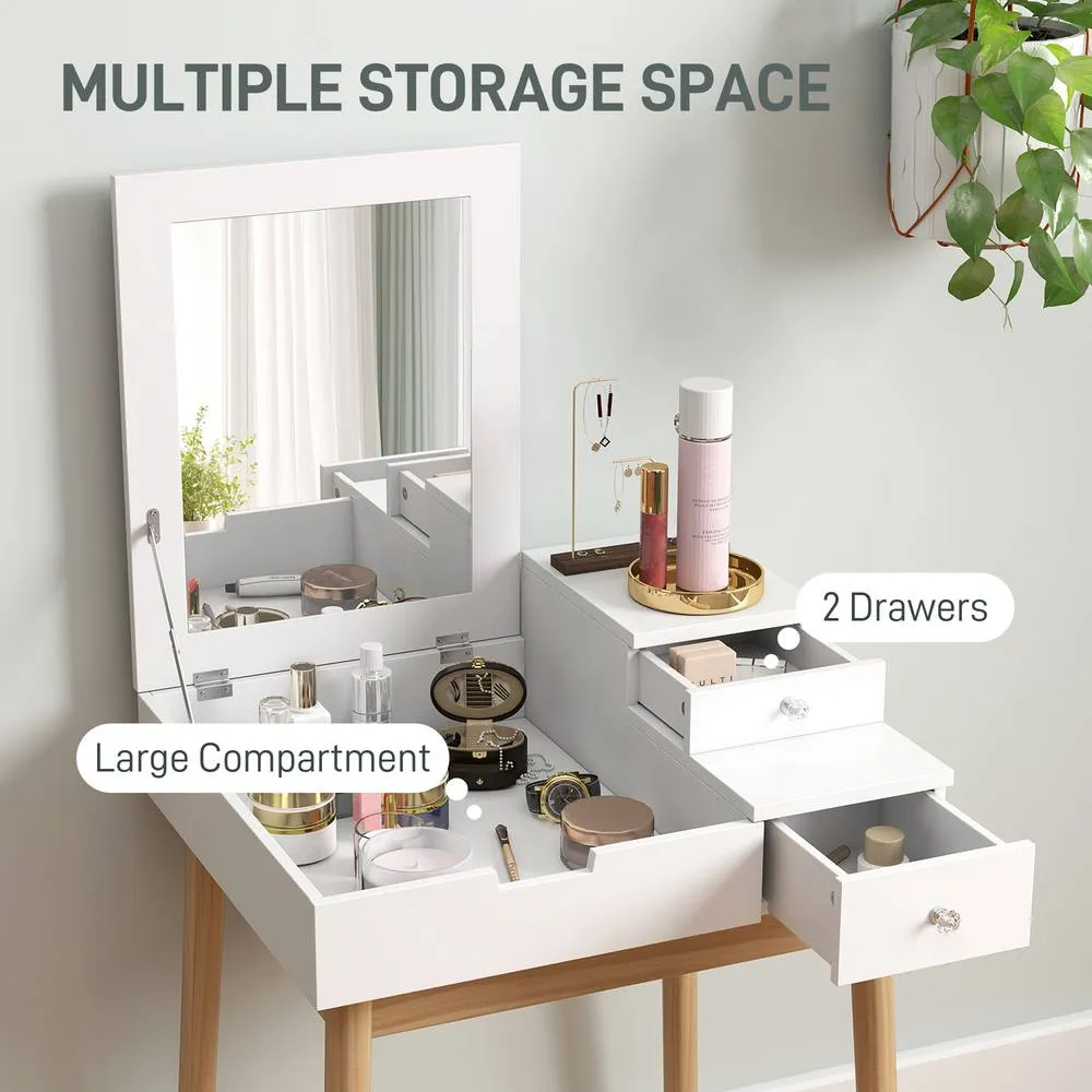 HOMCOM Dressing Table Desk Flip up Mirror Multi purpose 2 Drawers Makeup in White 5