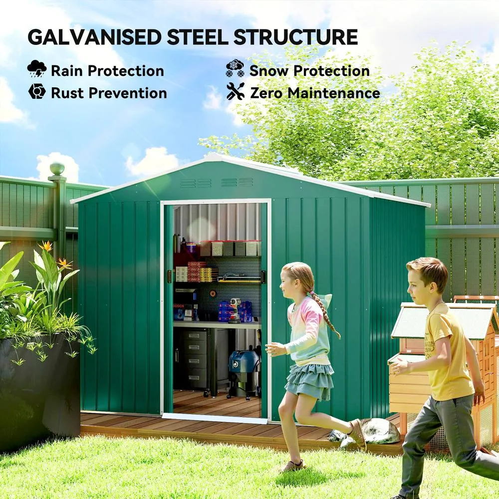 OUTSUNNY 8 x 6ft Garden Storage Shed with Double Door Green 4