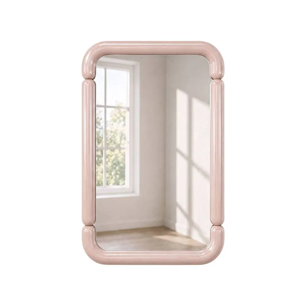 sweeek Rectangular mirror with wood decor 106cm in Nude 1