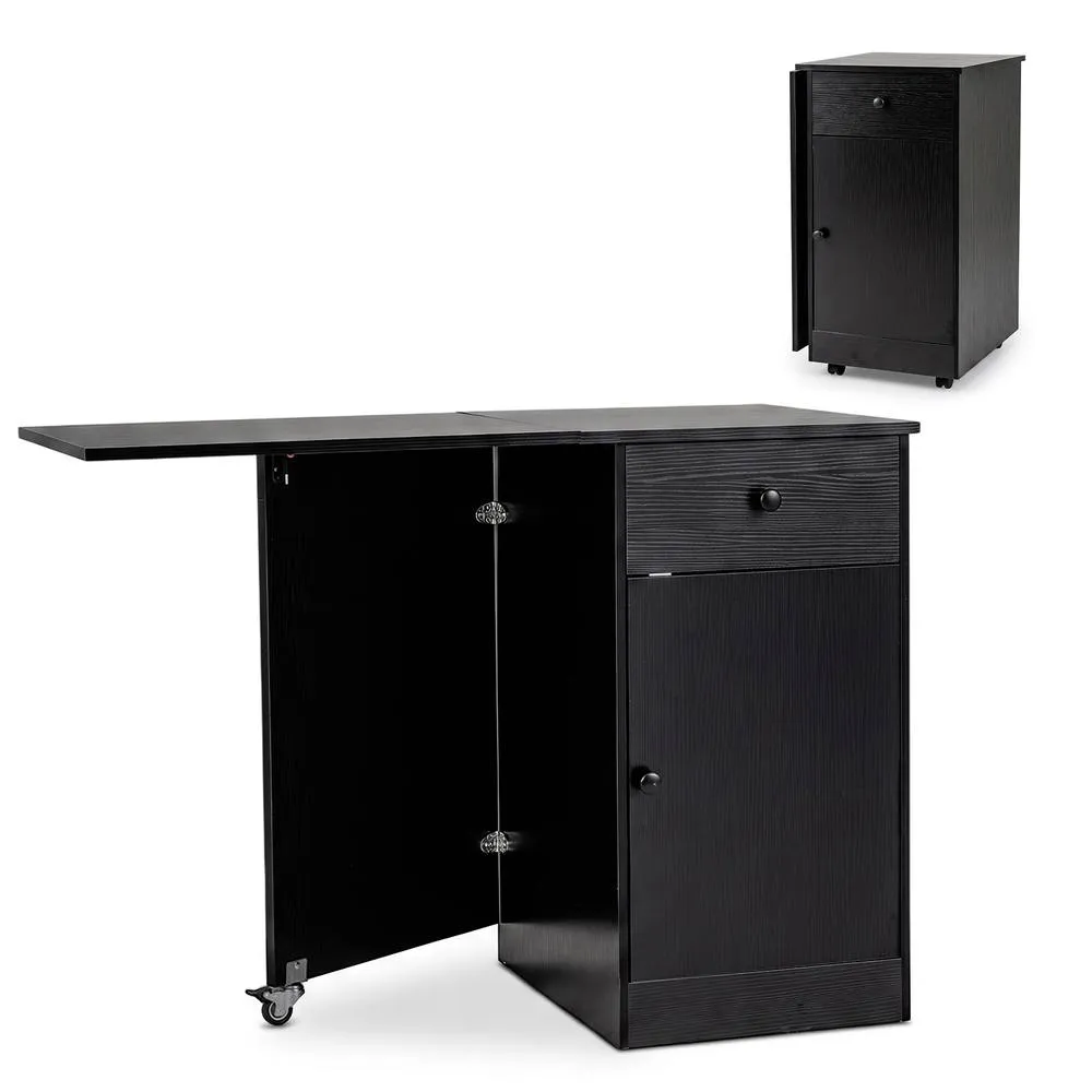 Costway Folding Dining Table Drop Leaf Table w/Drawer in Black 1
