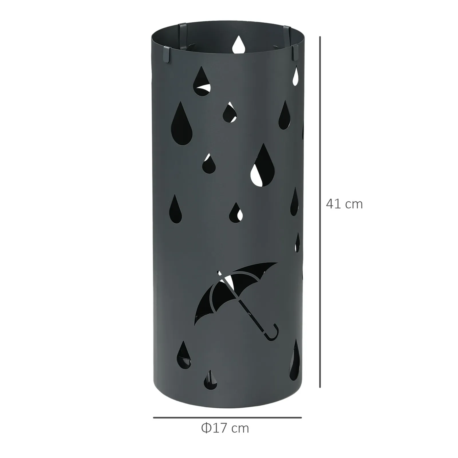 HOMCOM Round Umbrella Stand Umbrella Holder for Hallway with 4 Hooks in Dark Grey 3