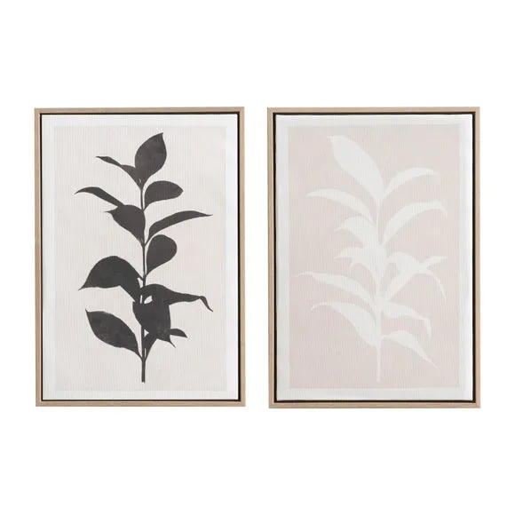 Set of 2 Natural and Black Leaf Print Framed Canvases 3