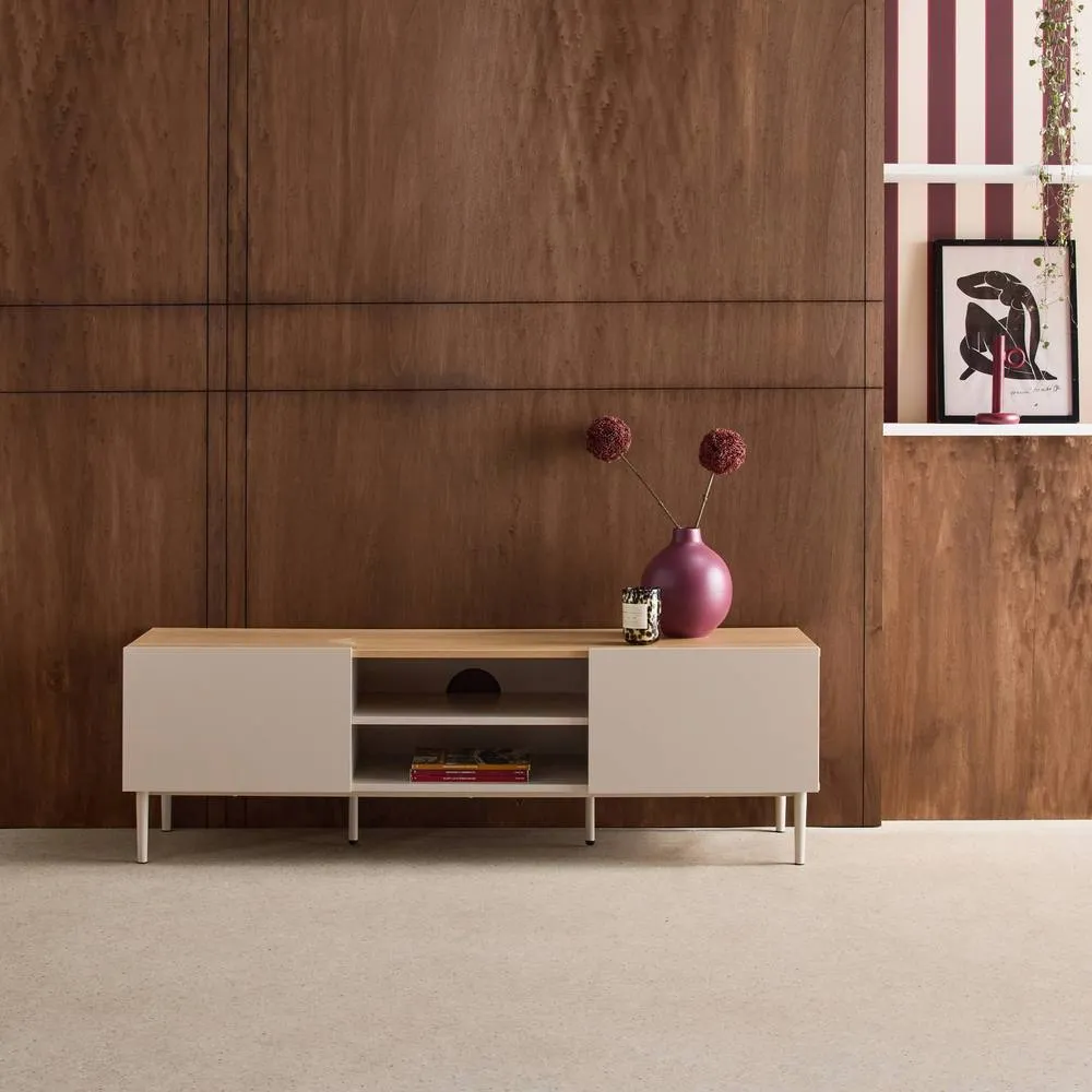 sweeek TV stand metal with wood decor 2 doors 140 cm in Beige 4
