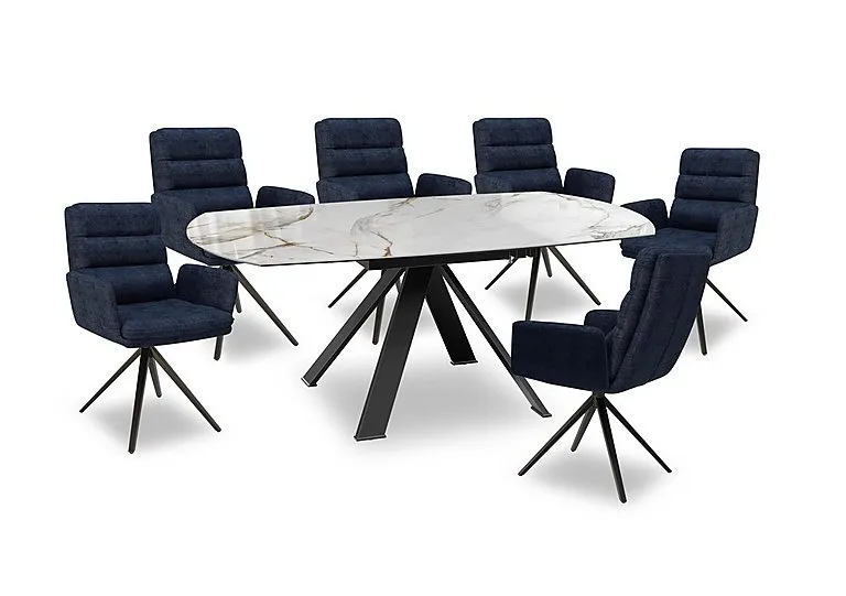 Felipe Swivel Extending Dining Table and 6 Swivel Dining Arm Chairs - 95-cm