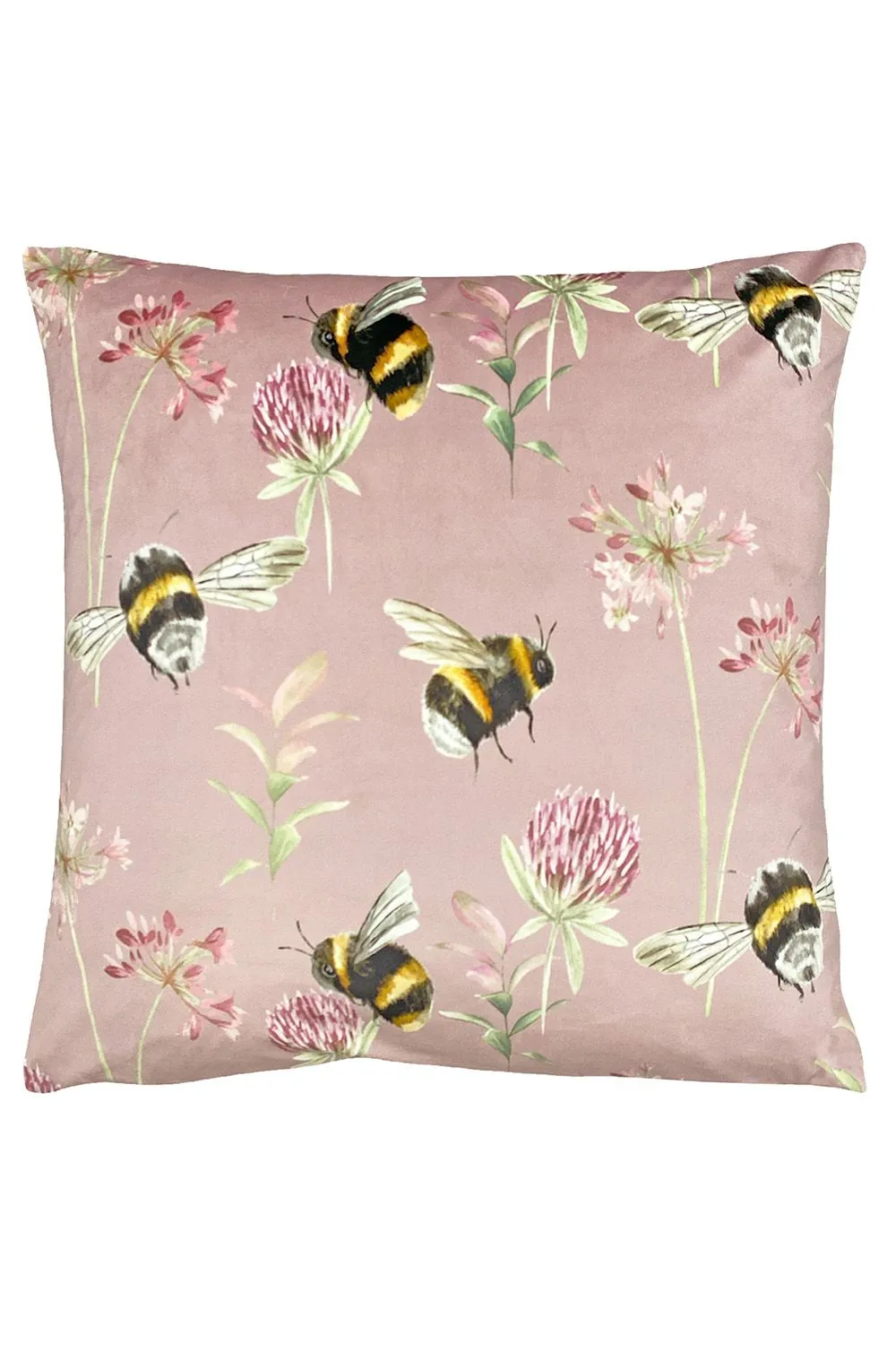 Evans Lichfield Country Bee Garden Hand-Painted Printed Cushion in Light Pink