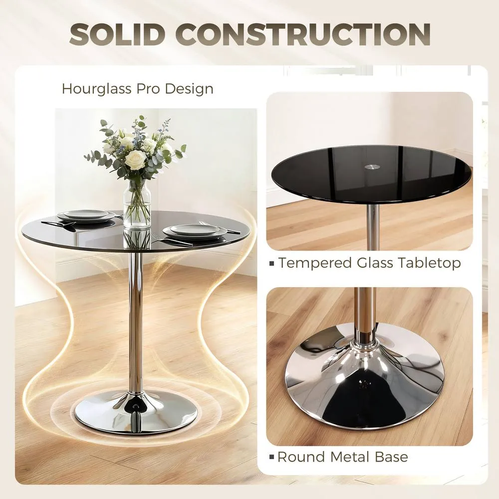 HOMCOM Round Bar Table, Dining Table with Tempered Glass Top & Steel Frame in Black 4