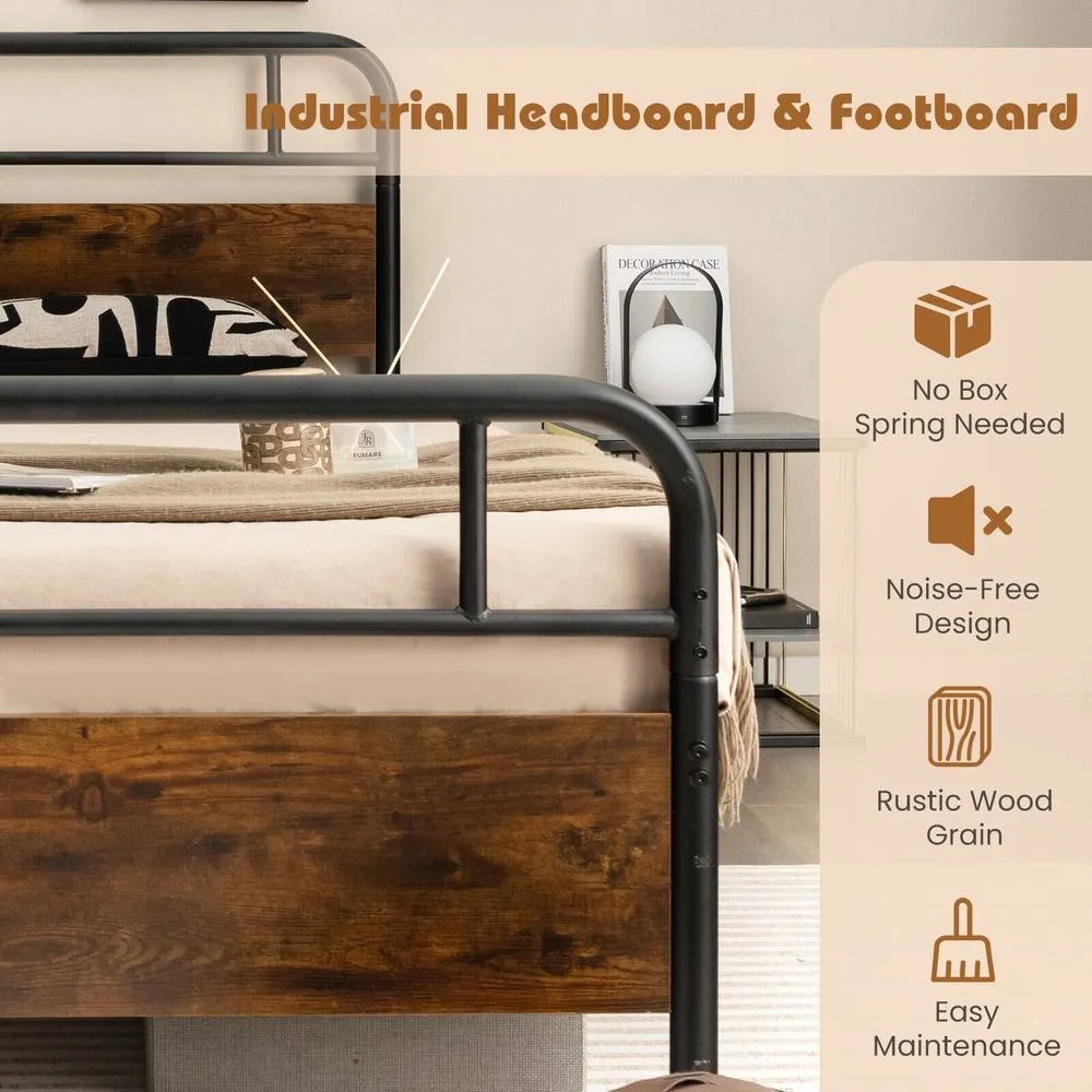 Costway Single Size Bed Frame Platform Metal Slats Support Bed 5