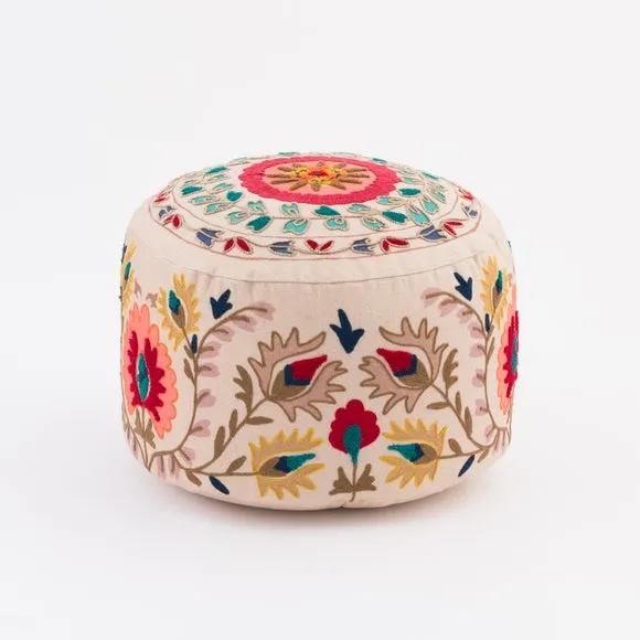 Hani Embroidered Round Pouffe 3