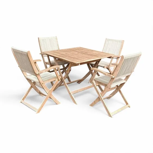 London Square Folding Outdoor Dining Set with 4 Rope Chairs 2
