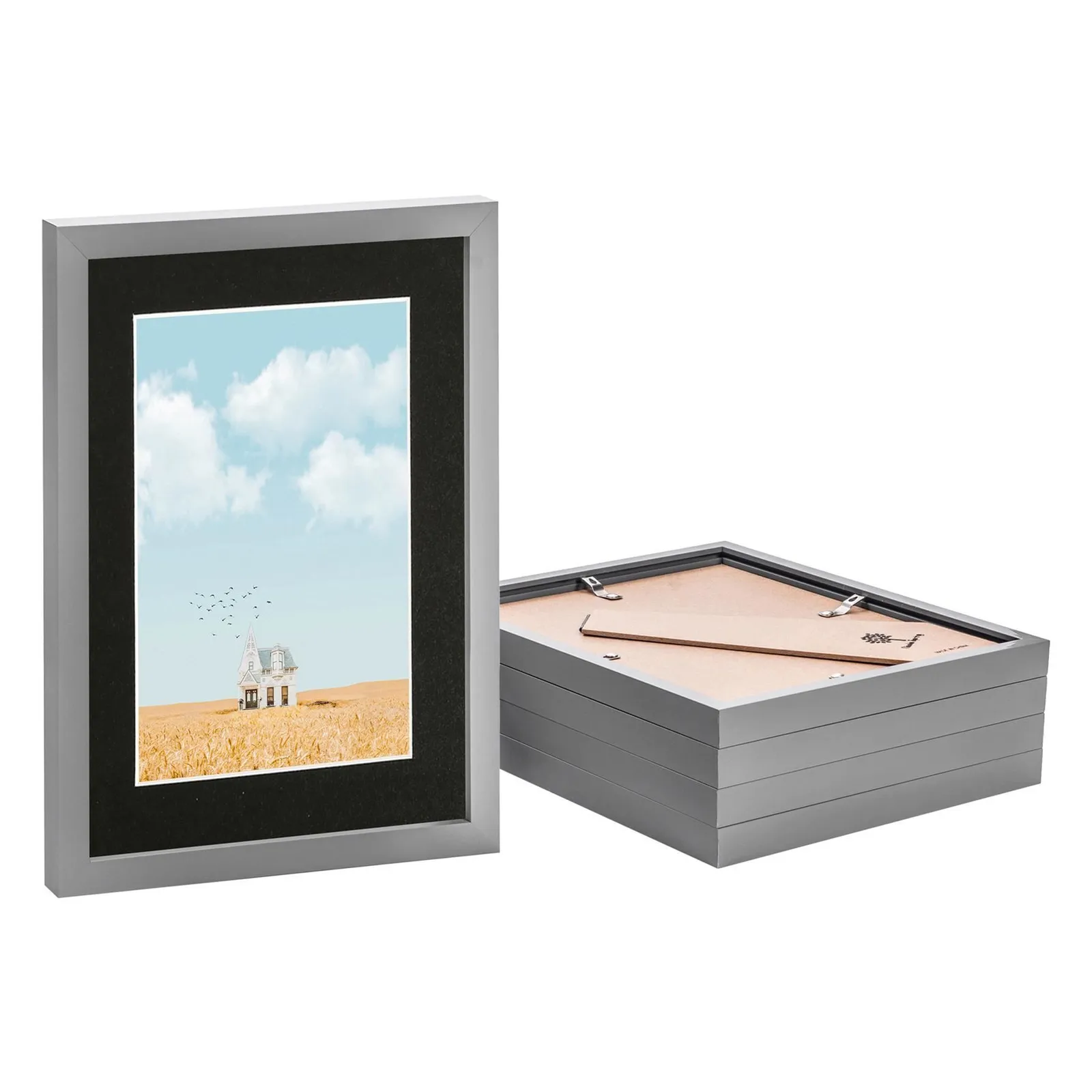 Nicola Spring Photo Frames with A5 Mount - A4 (8" x 12") - Black - Pack of 5 in Grey