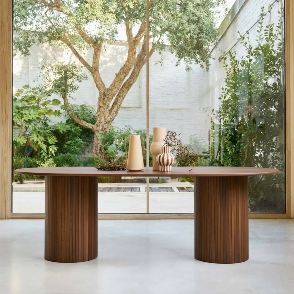 sweeek Oval dining table with oak veneer, seats 8 in Dark Brown