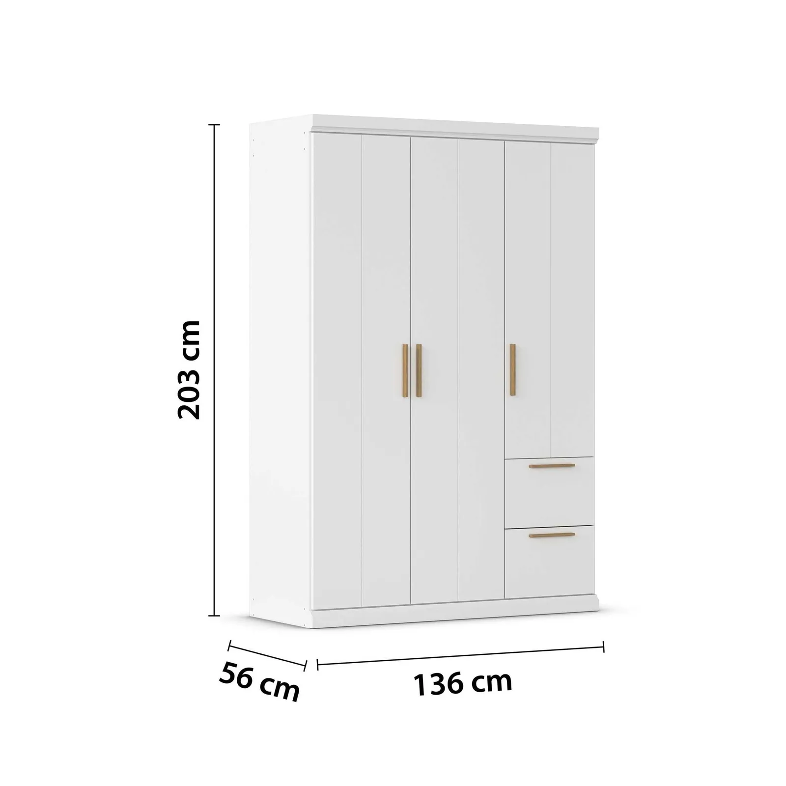 Malham 3 Door Hinged Wardrobe 136X203Cm With Cornice, White Wood | Barker & Stonehouse 4