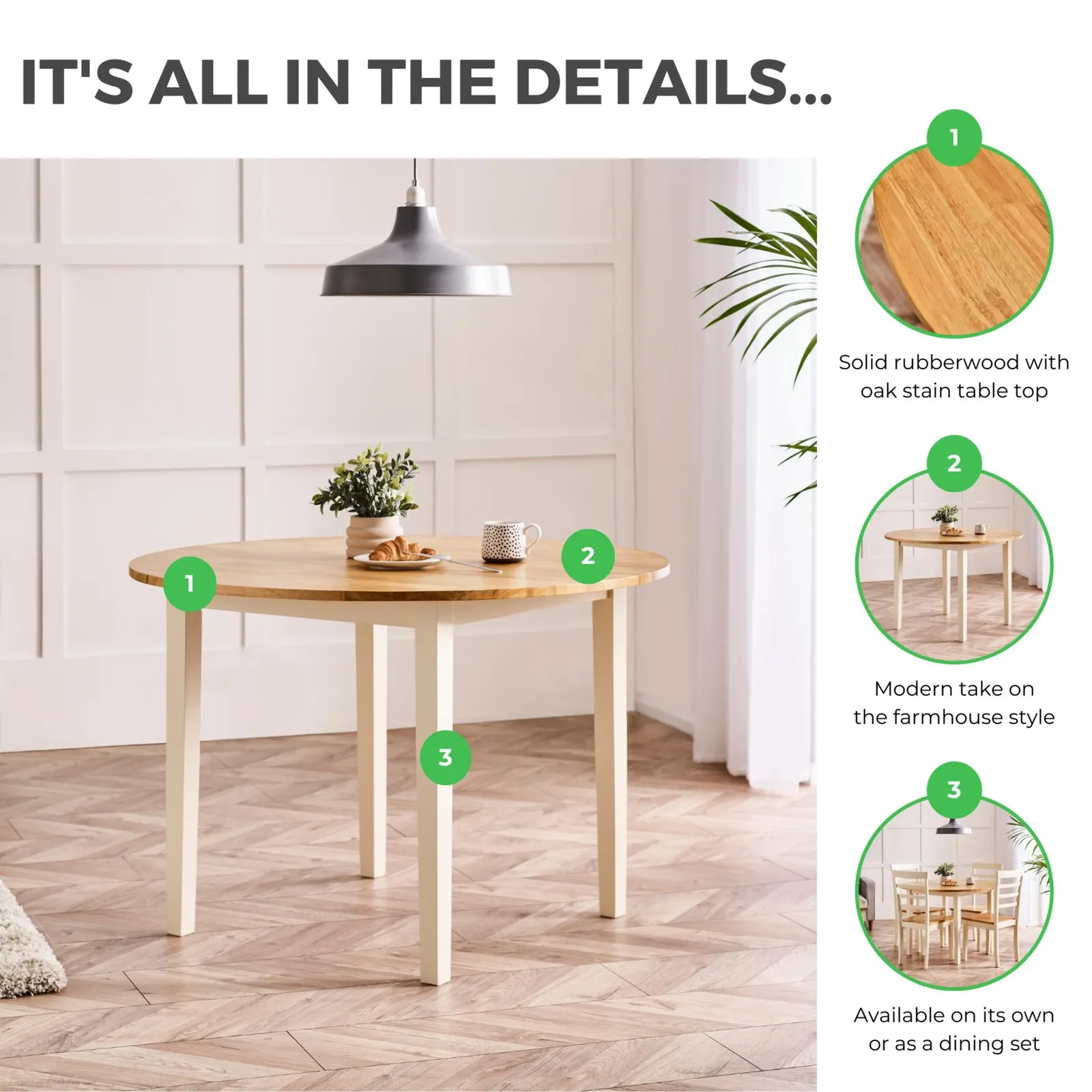 FurnitureboxUK Salcombe Round 4-Seater Solid Wood Dining Table In Cream with Oak Colour Top 5