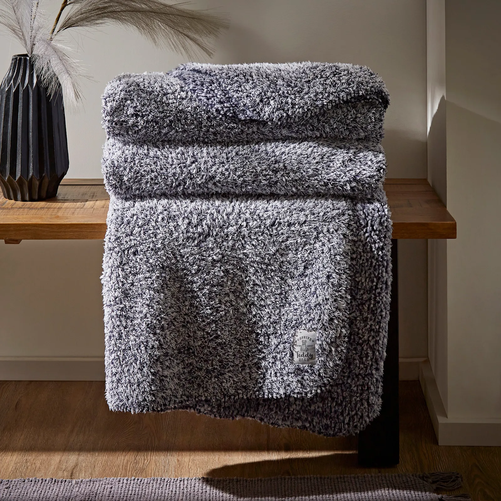 Teddy Bear Soft Marl Throw Navy Blue