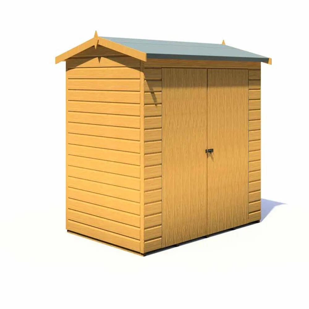 Shires Lewis 4x6' Double Door Reverse Apex Style Shed - L191.4xW136xH204.3 cm in Brown 2
