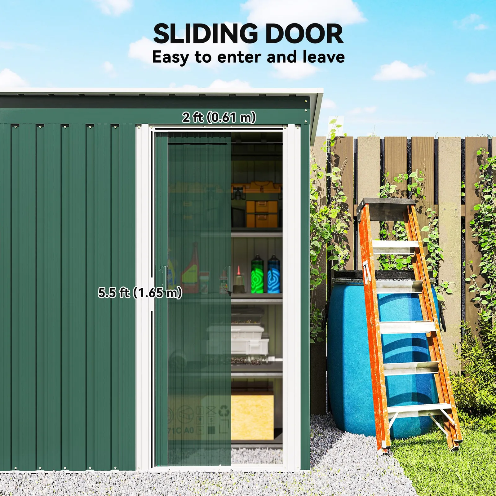 OUTSUNNY 5 x 3ft Garden Storage Shed Sliding Door Sloped Roof Tool in Green 6