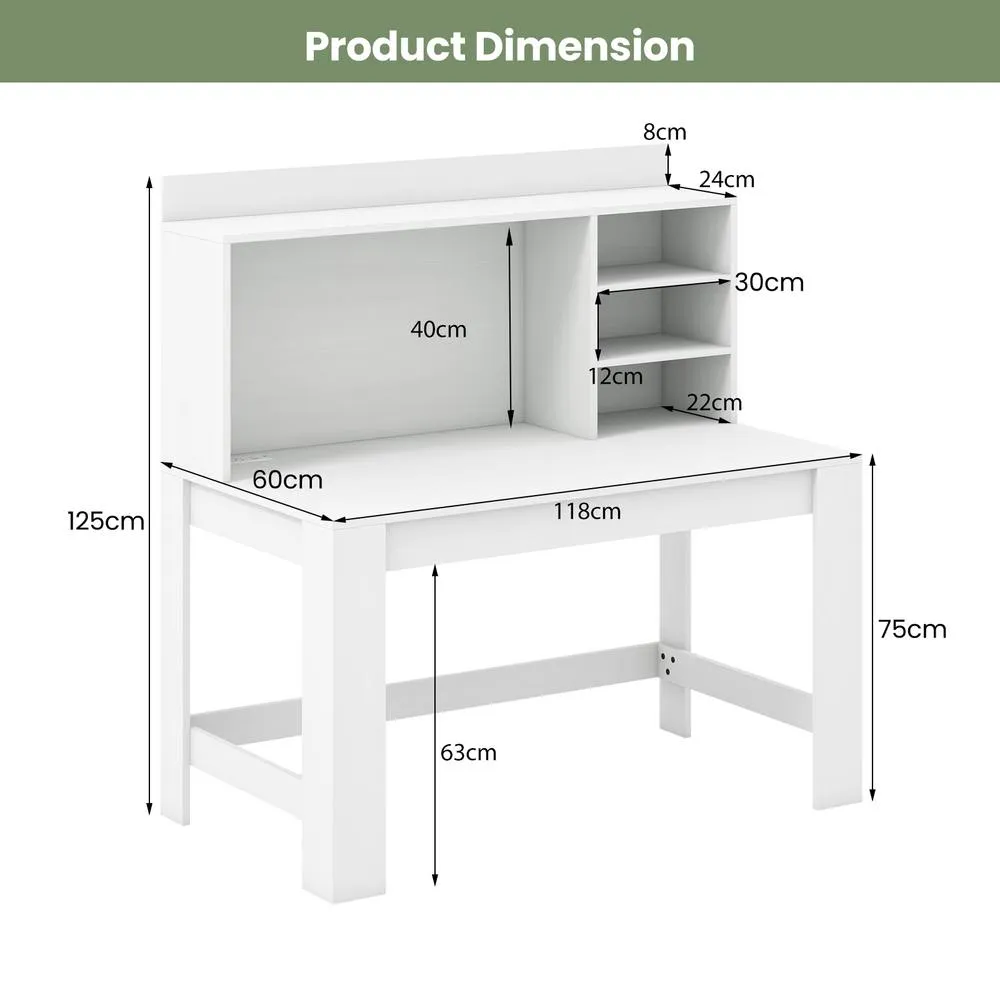 Costway Wooden Computer Desk Home Office Laptop PC Desk w/ Hutch in White 2