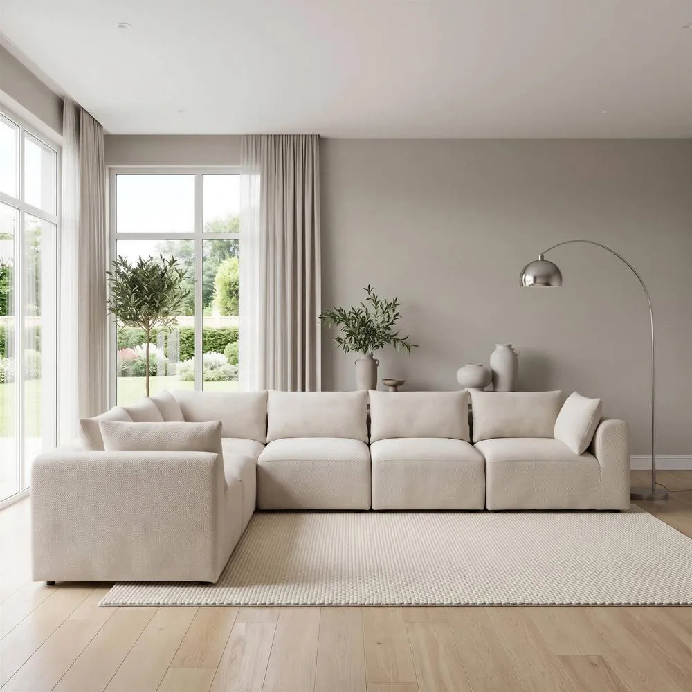 FurnitureboxUK Drift Boucle Fabric 5 Seater L-Shaped Modular Corner Sofa in Cream 3