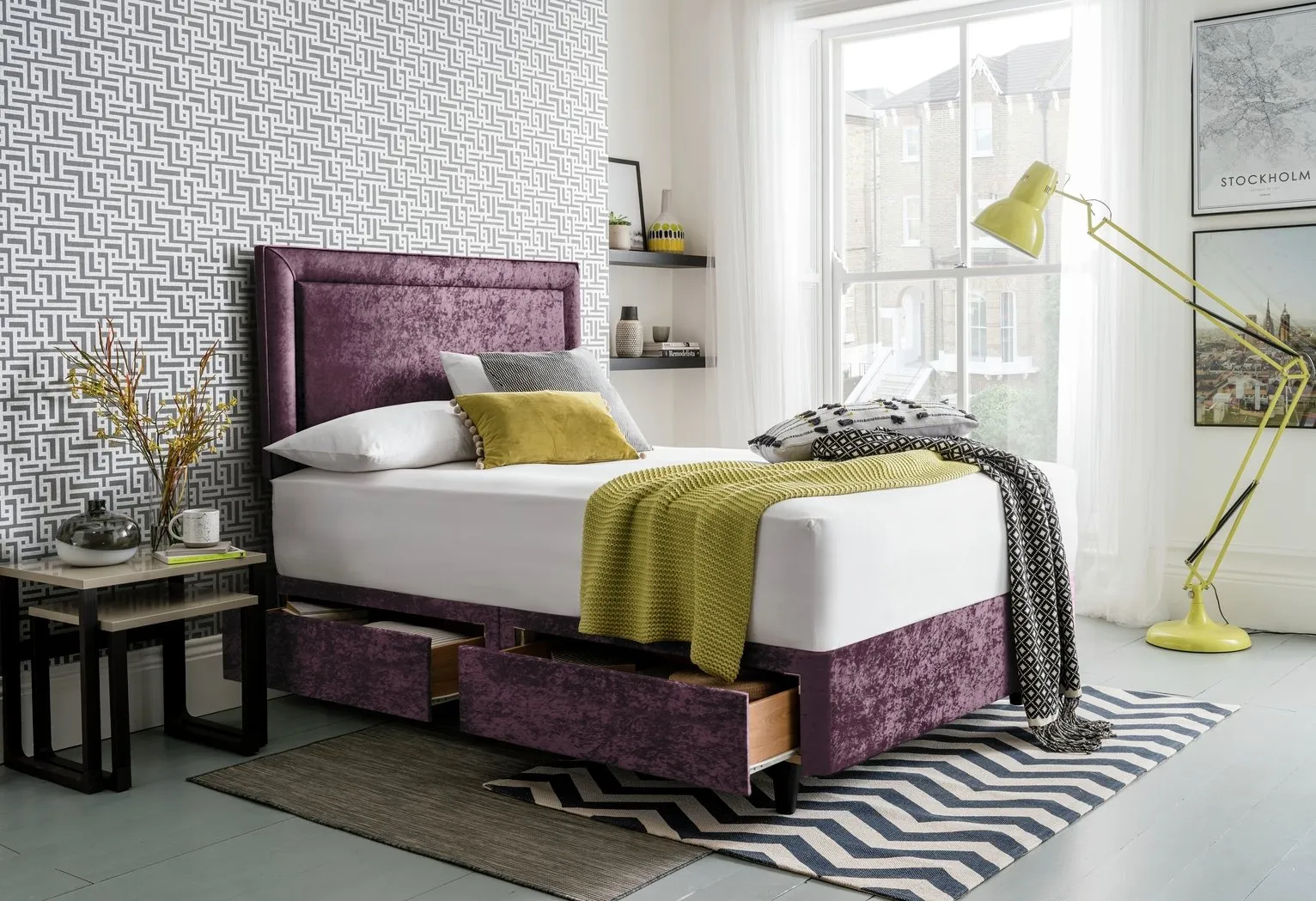 Silentnight Toulouse Velvet Kingsize 4 Drawer Divan - Purple