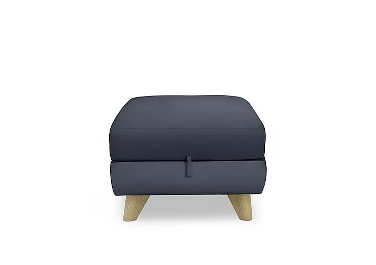 Malmo Leather Storage Footstool - BV Ocean Blue