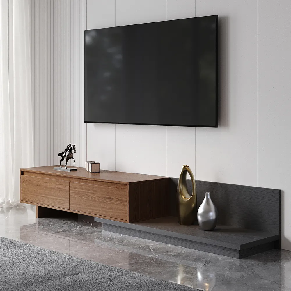 Fero Walnut Extendable TV Stand with 2 Drawers(120 - 200 cm)