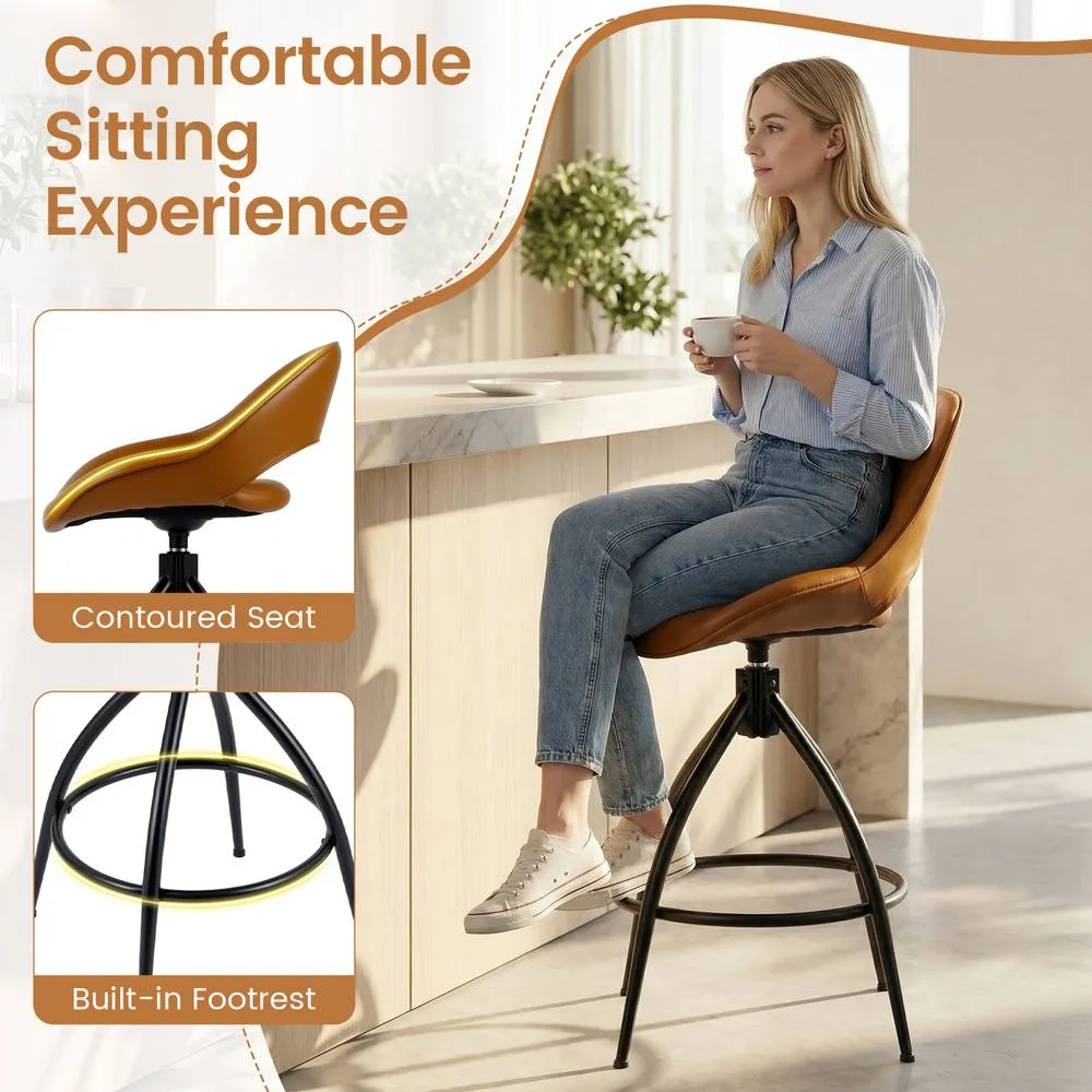 Costway 2PCS Swivel Bar Stools Upholstered Counter Height Bar Chair w/Footrest 6