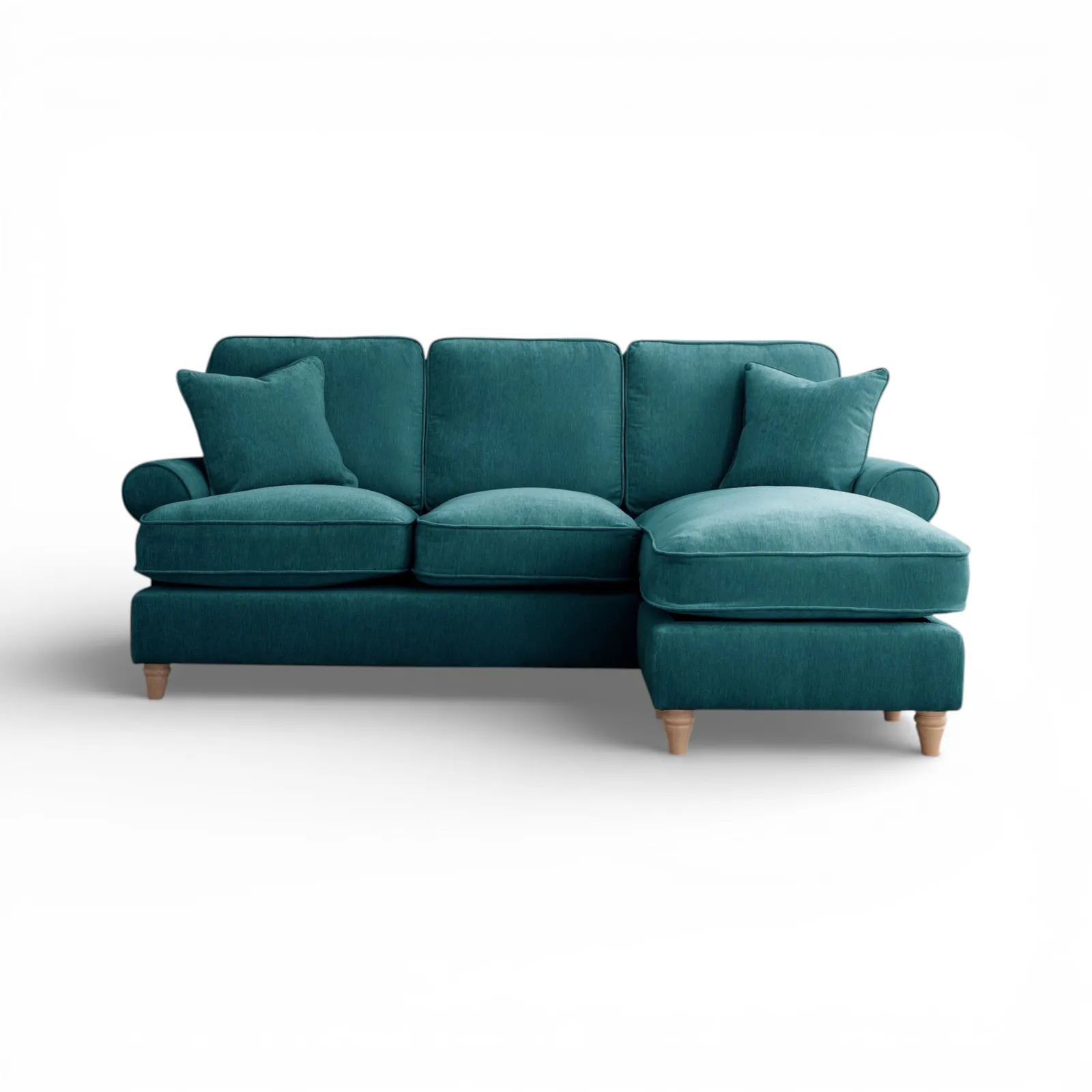 The Great Sofa Company Ezra Right Hand Velvet Chaise Sofa - Scroll Arm in Emerald 2