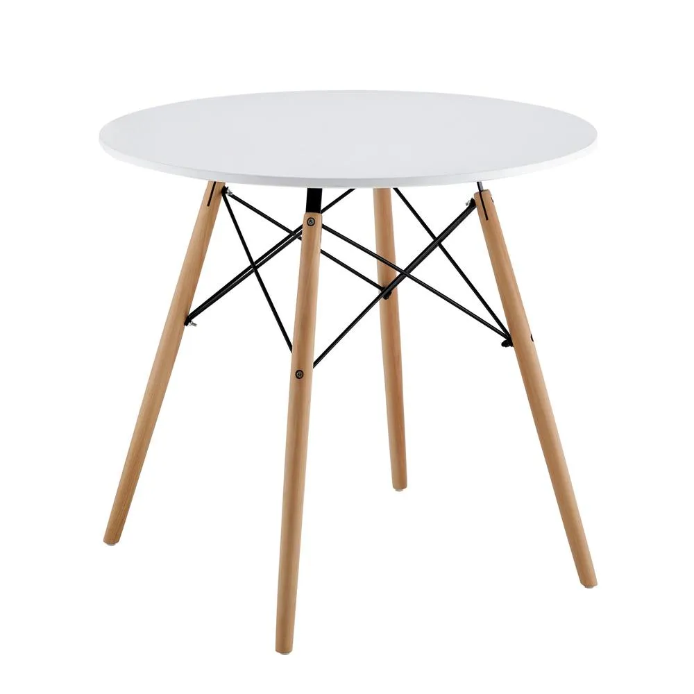 Comfy Living Ltd 5 Piece Dining Set With Round White Wooden Top & 4 White Chairs With Metal Detailing 5