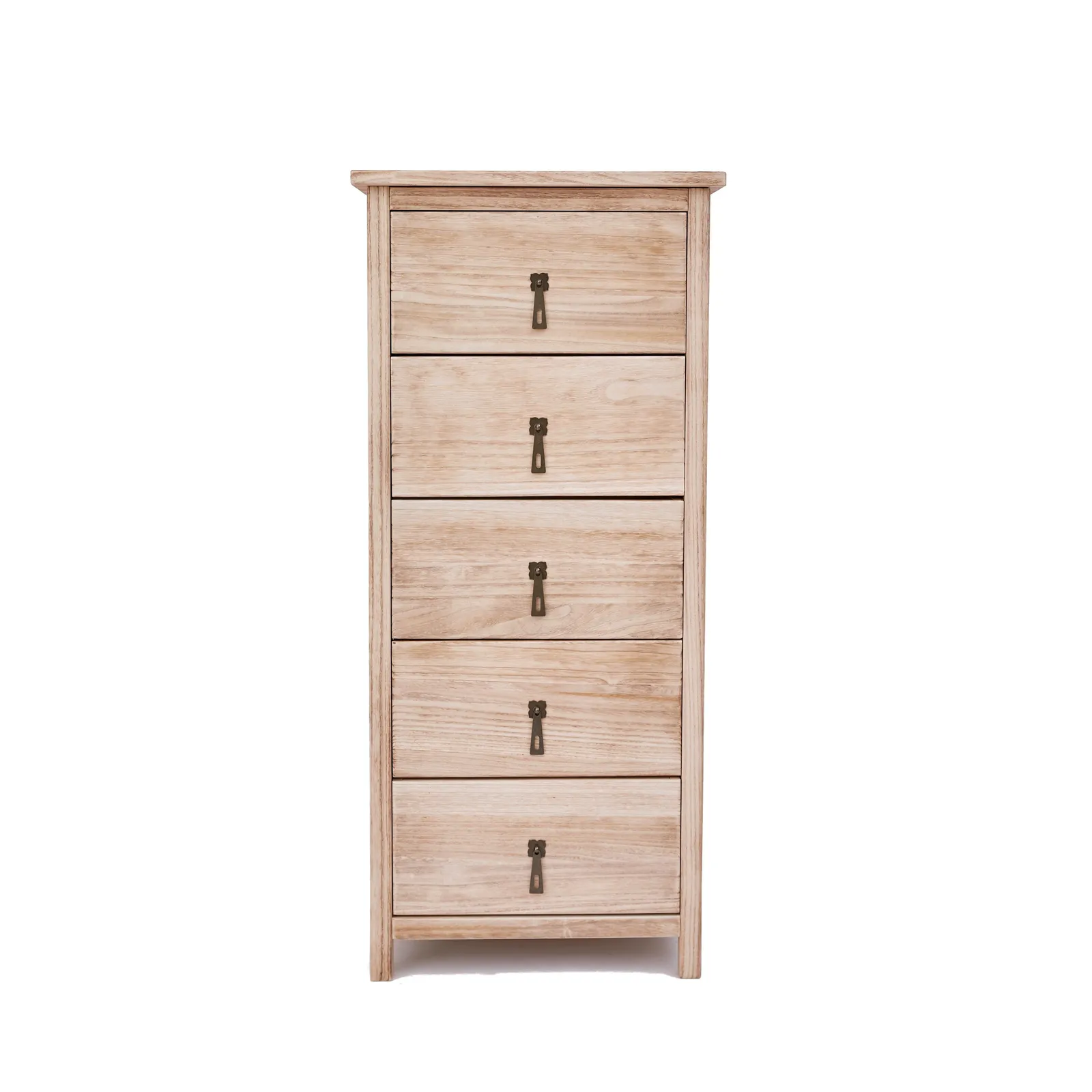 Cabinet Bits Portofino 5 Drawer Narrow Chest of Drawers Drop Brass Handle in Natural