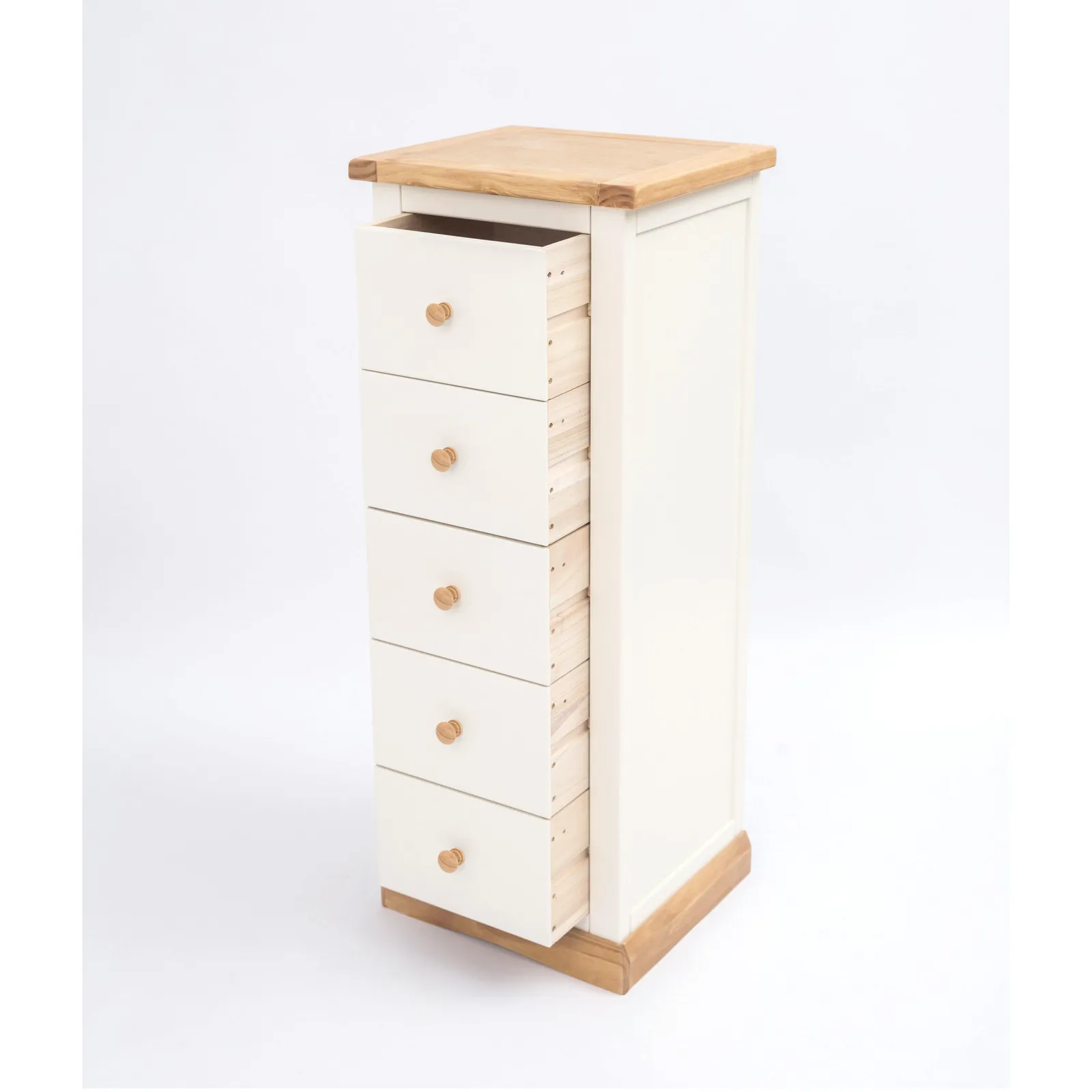 Cabinet Bits Trevi 5 Drawer Narrow Chest of Drawers Wood Knob in Off-White 4