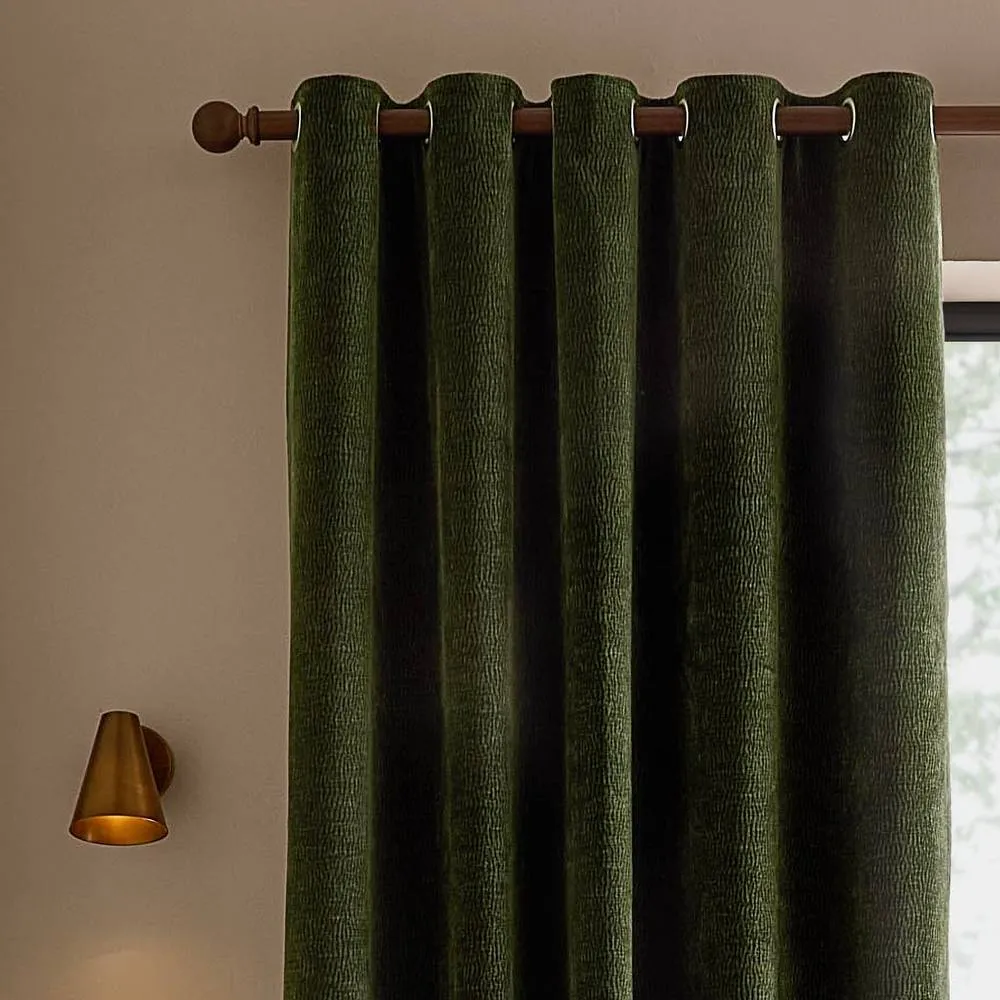 Yard Heath Washed Velvet Fully Lined Eyelet Curtain Pair in Coral 3