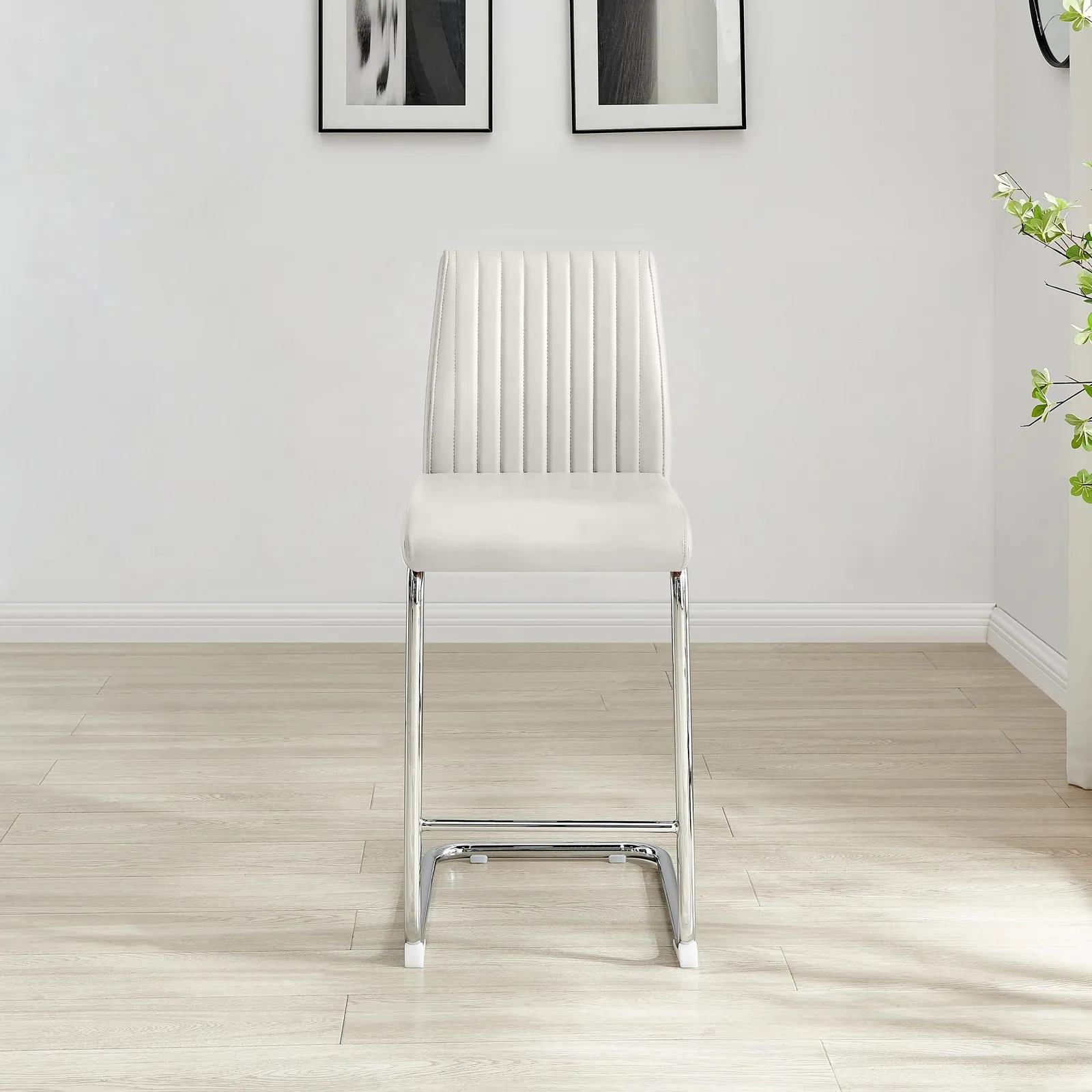 FurnitureboxUK Lorenzo 2x Faux Leather & Silver Counter Stools in Off-White 5