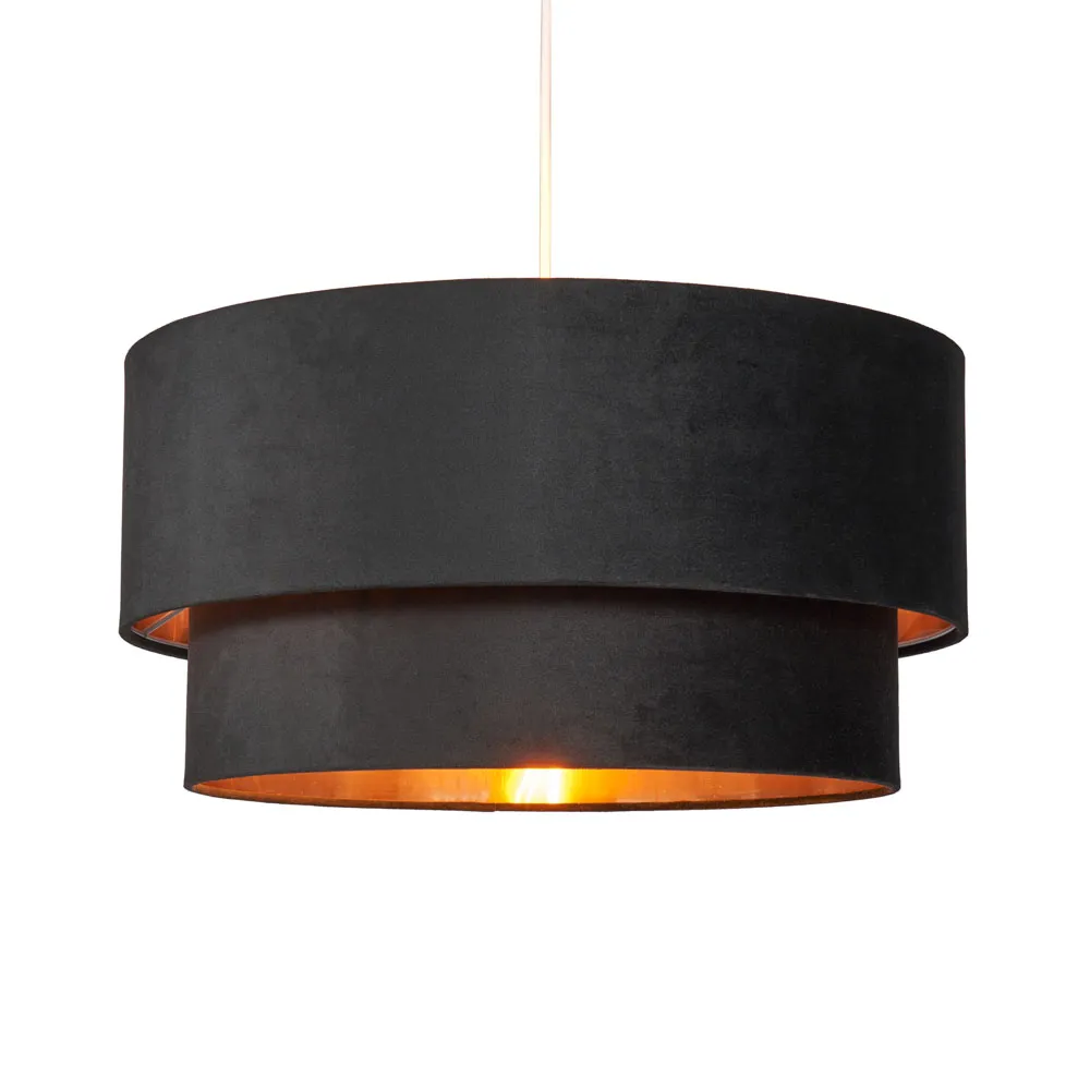 Tia Super Size Tiered Velvet Shade with Copper Lining, Black