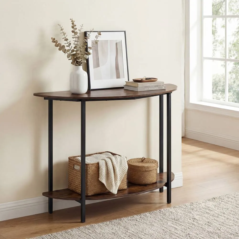 Costway Half-moon Console Table, 2-Tier Industrial Sofa Couch Table in Brown 4