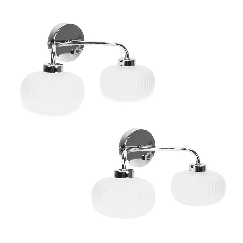 ValueLights Amaia Pair of Chrome 2 Way Frosted Glass IP44 Wall Lights with Bulbs in Metallic Silver 3