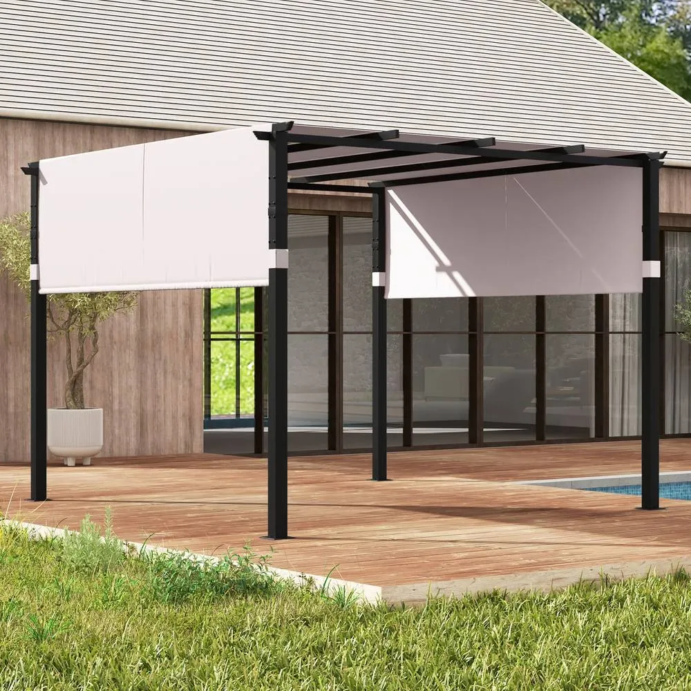 Costway Flat Top Pergola 305 x 305cm Outdoor Pergola w/Retractable Canopy in Grey 5