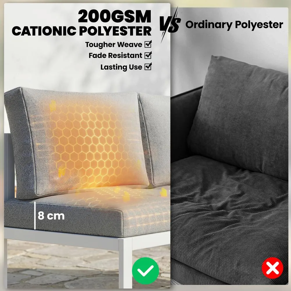 OUTSUNNY 6 Seater Metal Garden Furniture Corner Sofa Set, White 6