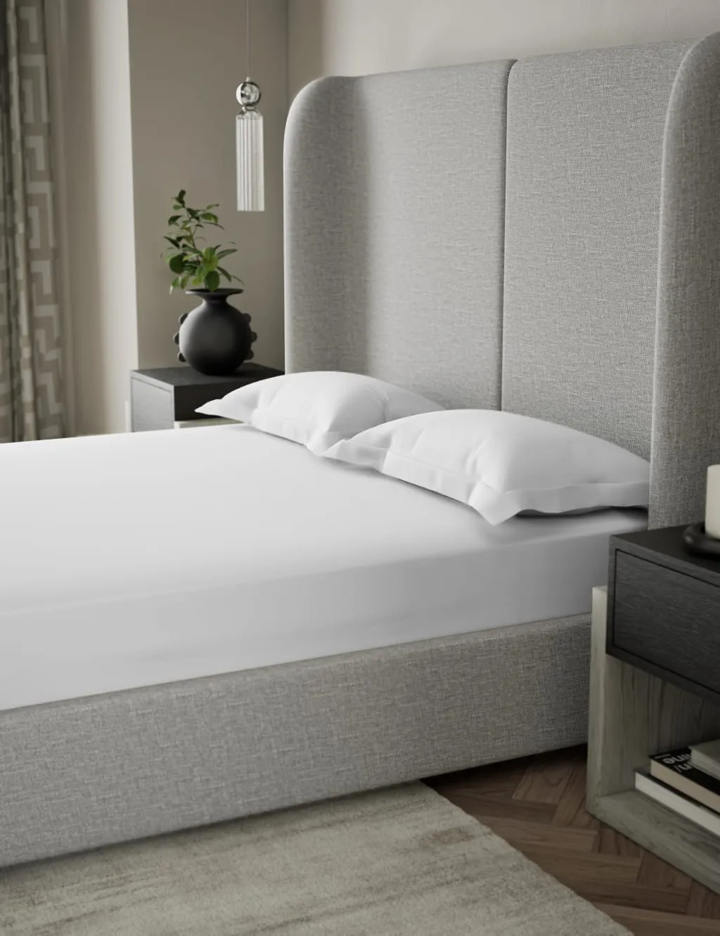 M&S X Kelly Hoppen 500TC Cotton Sateen Deep Fitted Sheet White
