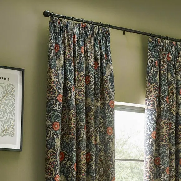 Morris & Co. Seaweed Matte Velvet Pencil Pleat Curtains 1