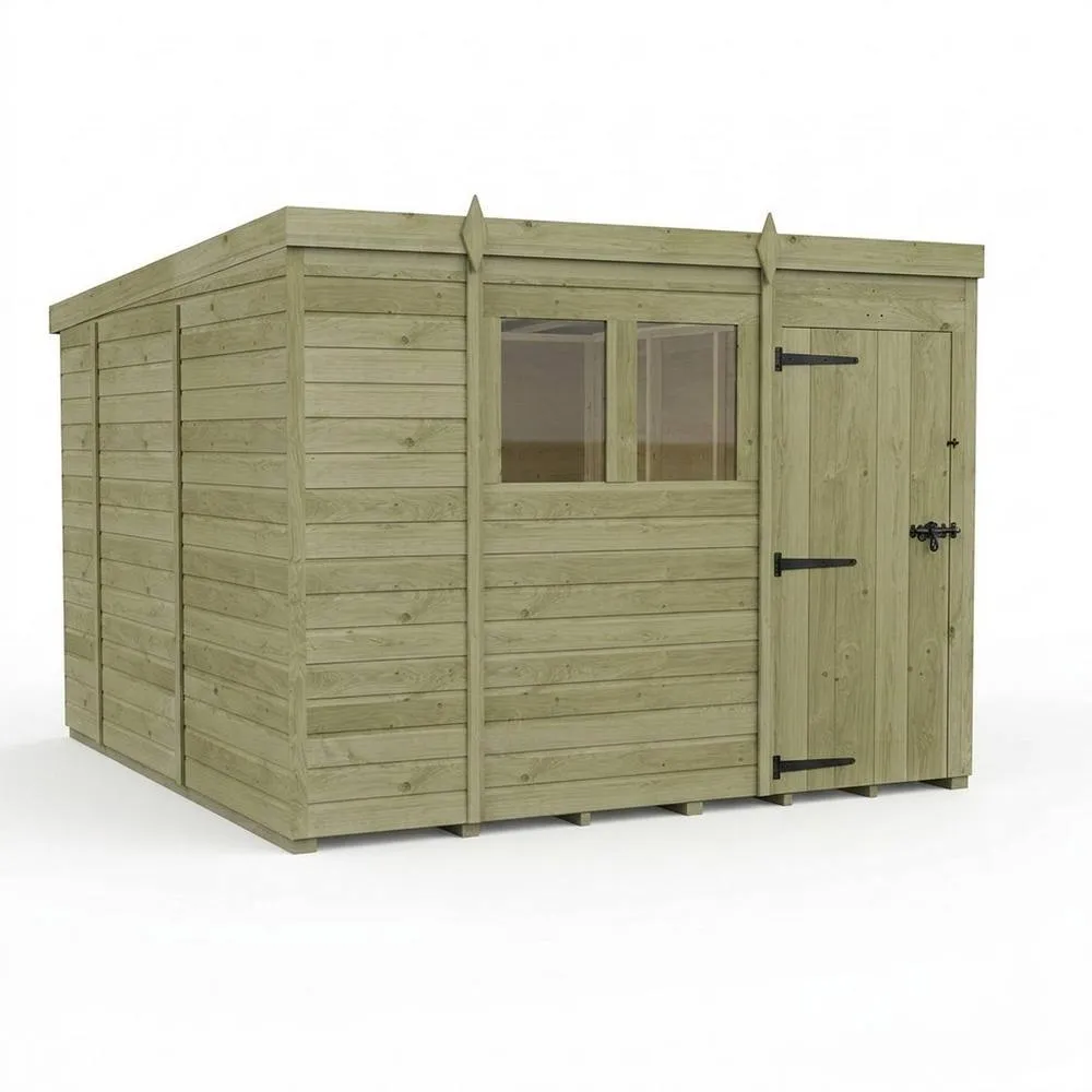 Buttercup Farm 9ft x 10ft Pent Garden Shed Single Door With Windows - Timber in Brown