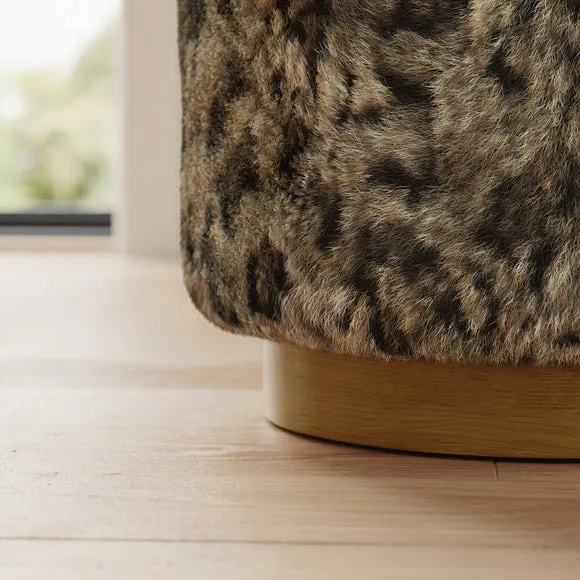 Leopard Print Faux Fur Round Storage Footstool 5
